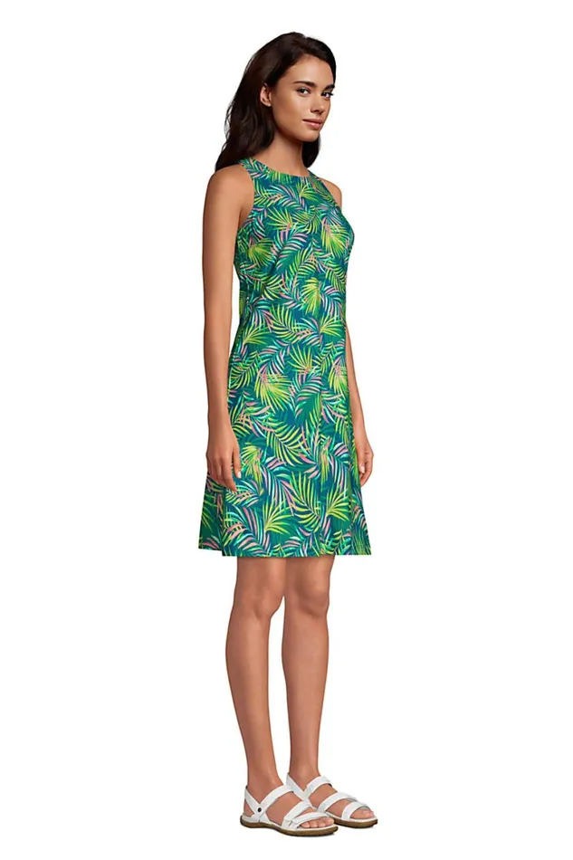 Lands039 End Swimsuits Women Chlorine Resistant Scoop Neck Dresskini Swim Coverup Dress No Panty Baltic Teal Multi Palm Lands039 End Swimsuits Women Chlorine Resistant Scoop Neck Dresskini Swim Coverup Dress No Panty Baltic Teal Multi Palm