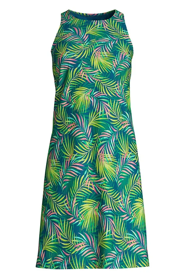 Lands039 End Swimsuits Women Chlorine Resistant Scoop Neck Dresskini Swim Coverup Dress No Panty Baltic Teal Multi Palm Lands039 End Swimsuits Women Chlorine Resistant Scoop Neck Dresskini Swim Coverup Dress No Panty Baltic Teal Multi Palm
