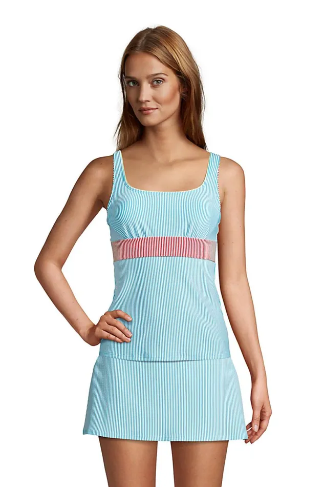 Lands039 End Swimsuits Women Chlorine Resistant Square Neck Underwire Tankini Top Swimsuit Adjustable Straps Seersucker Turquoise Lands039 End Swimsuits Women Chlorine Resistant Square Neck Underwire Tankini Top Swimsuit Adjustable Straps Seersucker Turquoise