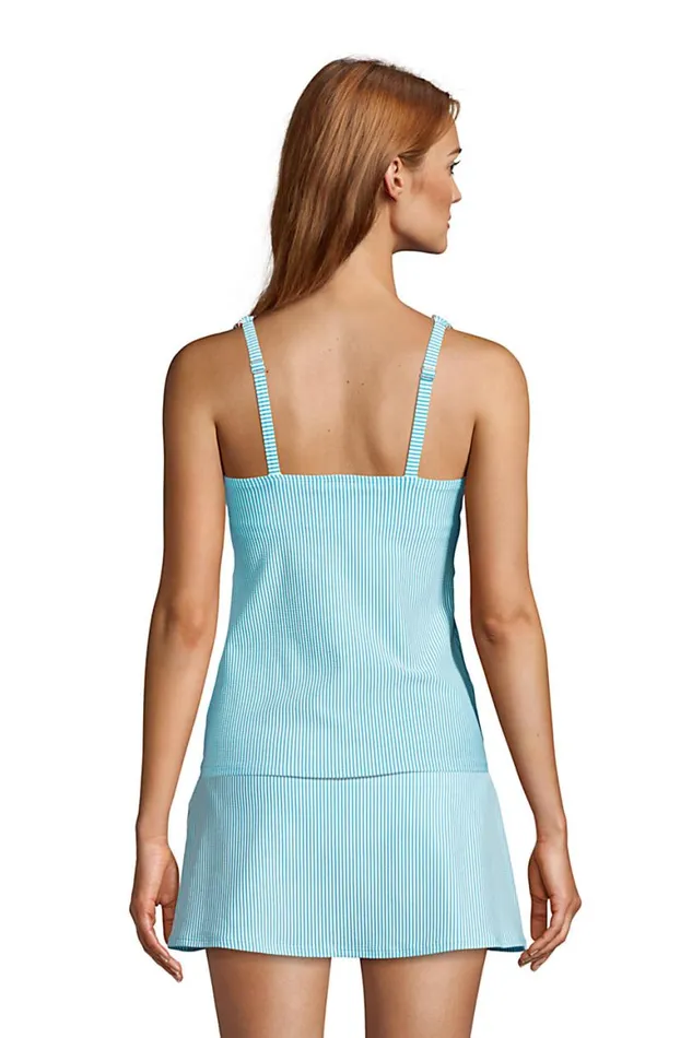 Lands039 End Swimsuits Women Chlorine Resistant Square Neck Underwire Tankini Top Swimsuit Adjustable Straps Seersucker Turquoise Lands039 End Swimsuits Women Chlorine Resistant Square Neck Underwire Tankini Top Swimsuit Adjustable Straps Seersucker Turquoise