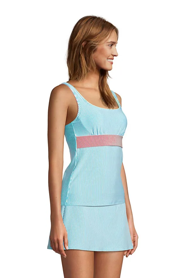 Lands039 End Swimsuits Women Chlorine Resistant Square Neck Underwire Tankini Top Swimsuit Adjustable Straps Seersucker Turquoise Lands039 End Swimsuits Women Chlorine Resistant Square Neck Underwire Tankini Top Swimsuit Adjustable Straps Seersucker Turquoise
