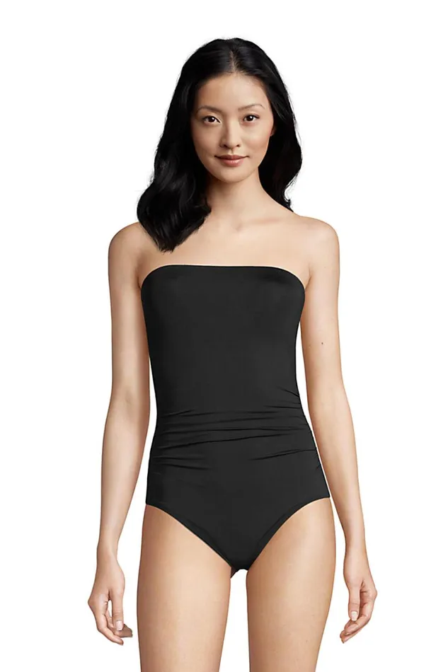 Lands039 End Swimsuits Women Chlorine Resistant Tummy Control Bandeau One Piece Swimsuit Removable Straps Black Lands039 End Swimsuits Women Chlorine Resistant Tummy Control Bandeau One Piece Swimsuit Removable Straps Black