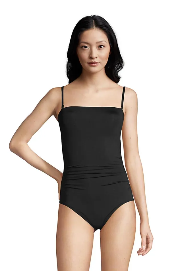 Lands039 End Swimsuits Women Chlorine Resistant Tummy Control Bandeau One Piece Swimsuit Removable Straps Black Lands039 End Swimsuits Women Chlorine Resistant Tummy Control Bandeau One Piece Swimsuit Removable Straps Black