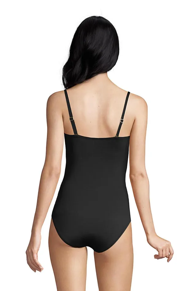 Lands039 End Swimsuits Women Chlorine Resistant Tummy Control Bandeau One Piece Swimsuit Removable Straps Black Lands039 End Swimsuits Women Chlorine Resistant Tummy Control Bandeau One Piece Swimsuit Removable Straps Black