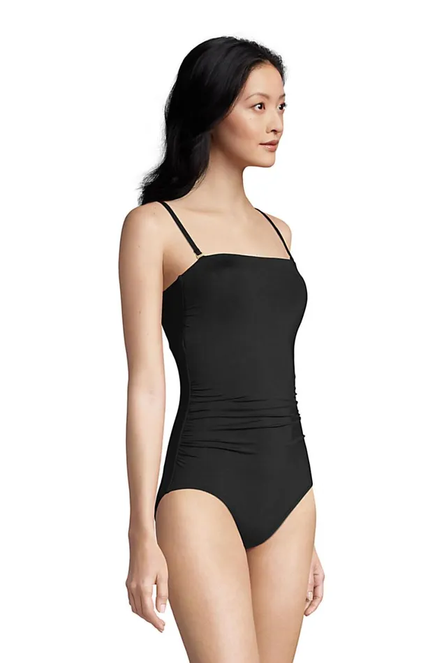 Lands039 End Swimsuits Women Chlorine Resistant Tummy Control Bandeau One Piece Swimsuit Removable Straps Black Lands039 End Swimsuits Women Chlorine Resistant Tummy Control Bandeau One Piece Swimsuit Removable Straps Black