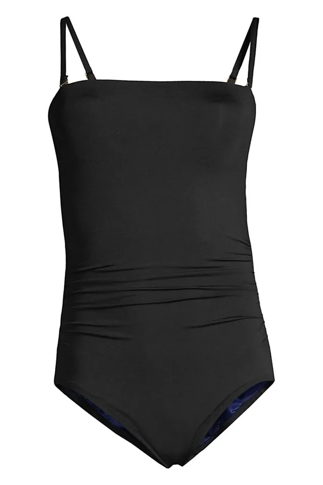 Lands039 End Swimsuits Women Chlorine Resistant Tummy Control Bandeau One Piece Swimsuit Removable Straps Black Lands039 End Swimsuits Women Chlorine Resistant Tummy Control Bandeau One Piece Swimsuit Removable Straps Black