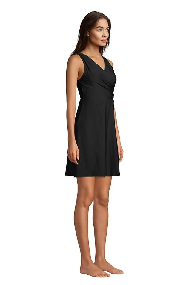 Lands039 End Swimsuits Women Chlorine Resistant Tummy Control Surplice Wrap Swim Dress One Piece Swimsuit Black Lands039 End Swimsuits Women Chlorine Resistant Tummy Control Surplice Wrap Swim Dress One Piece Swimsuit Black