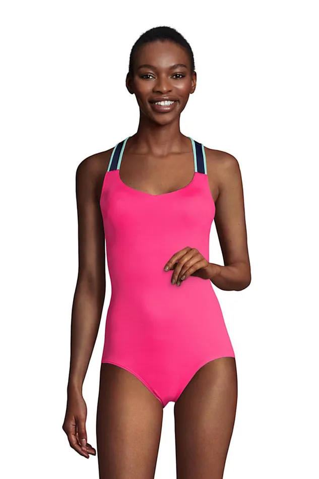 Lands039 End Swimsuits Women Chlorine Resistant Vneck Racerback One Piece Swimsuit Hot Pink