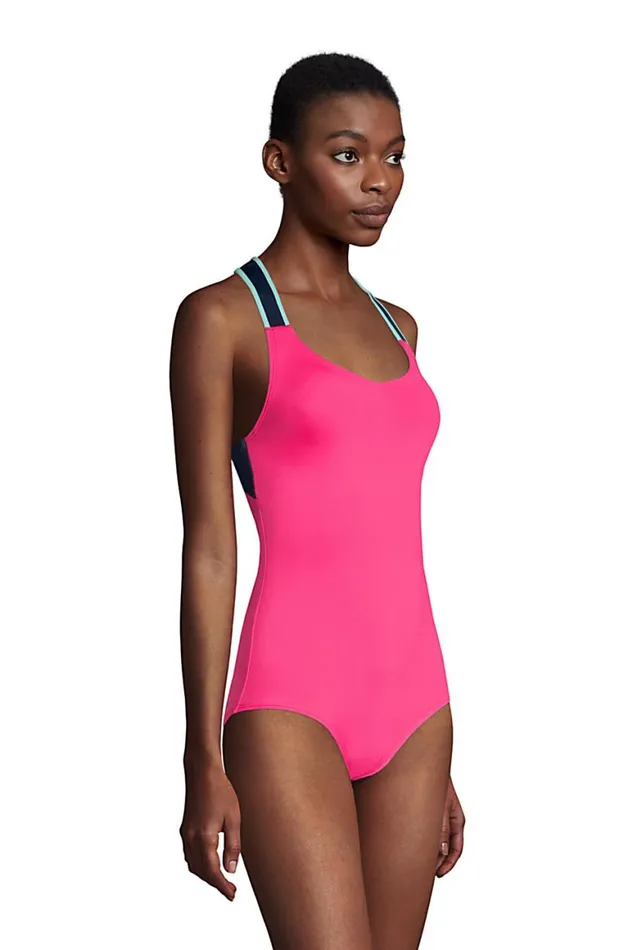 Lands039 End Swimsuits Women Chlorine Resistant Vneck Racerback One Piece Swimsuit Hot Pink Lands039 End Swimsuits Women Chlorine Resistant Vneck Racerback One Piece Swimsuit Hot Pink