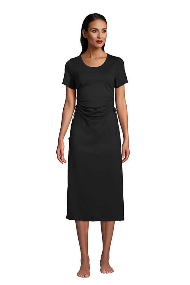 Lands039 End Swimsuits Women Cotton Modal Short Sleeve Adjustable Swim Coverup Dress Black Lands039 End Swimsuits Women Cotton Modal Short Sleeve Adjustable Swim Coverup Dress Black