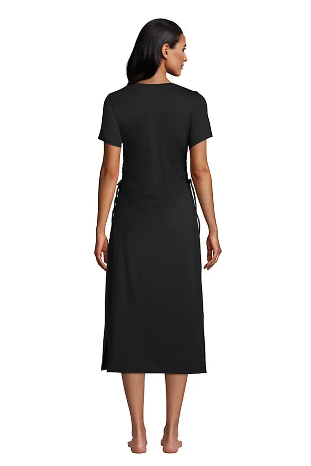Lands039 End Swimsuits Women Cotton Modal Short Sleeve Adjustable Swim Coverup Dress Black