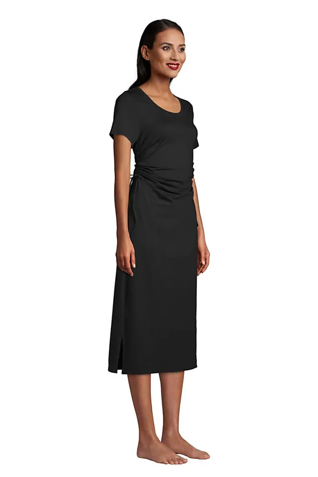 Lands039 End Swimsuits Women Cotton Modal Short Sleeve Adjustable Swim Coverup Dress Black