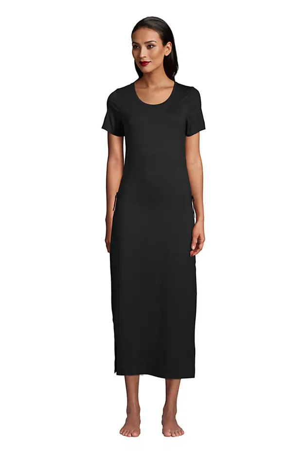 Lands039 End Swimsuits Women Cotton Modal Short Sleeve Adjustable Swim Coverup Dress Black