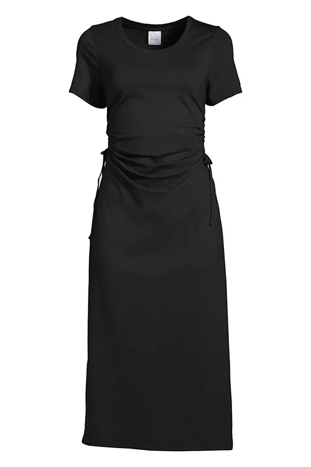 Lands039 End Swimsuits Women Cotton Modal Short Sleeve Adjustable Swim Coverup Dress Black