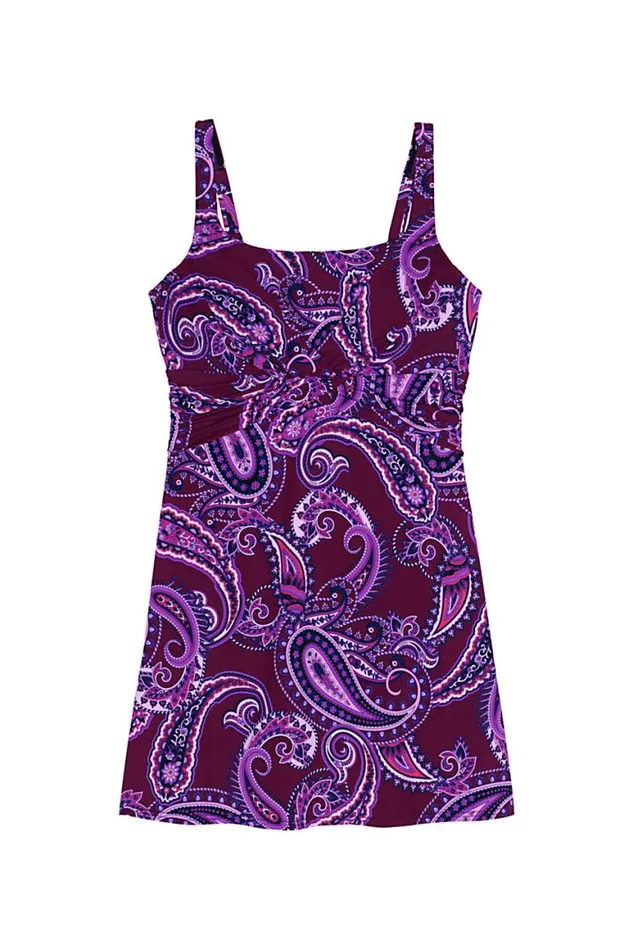 Lands039 End Swimsuits Women Dddcup Slender Tummy Control Underwire Swim Dress One Piece Swimsuit Print Bright Eggplant Floral Paisley Lands039 End Swimsuits Women Dddcup Slender Tummy Control Underwire Swim Dress One Piece Swimsuit Print Bright Eggplant Floral Paisley