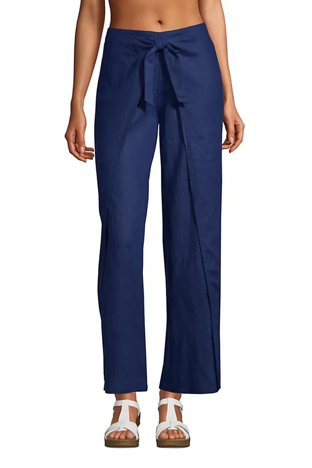 Lands039 End Swimsuits Women Linen Pareo Swim Coverup Pants Deep Sea Navy