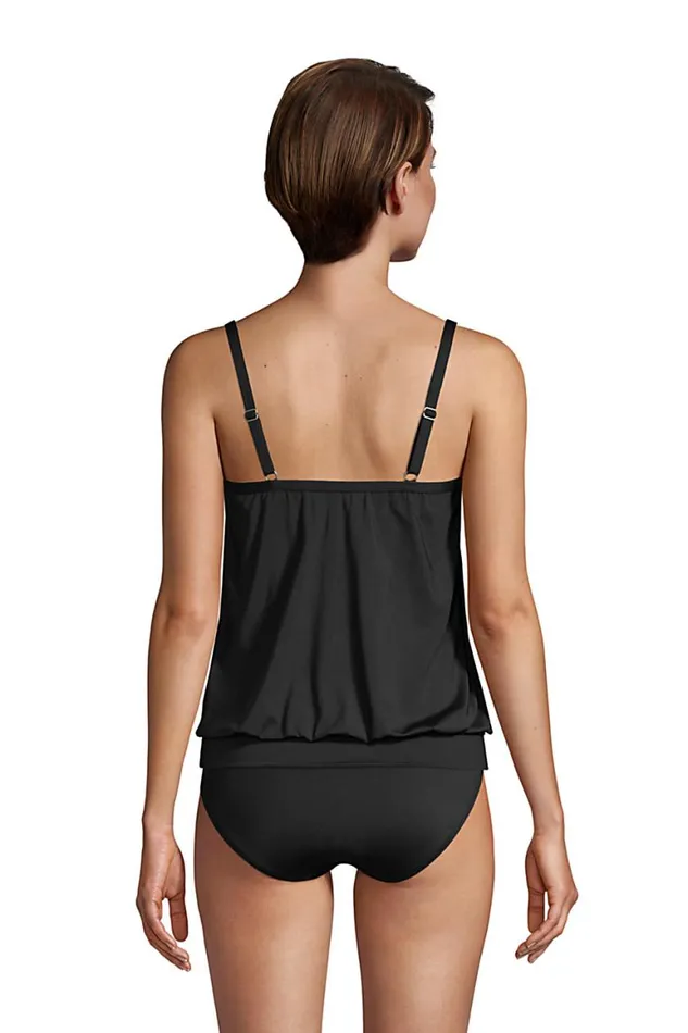 Lands039 End Swimsuits Women Mastectomy Chlorine Resistant Blouson Tummy Hiding Takini Top Swimsuit Adjustable Straps Black