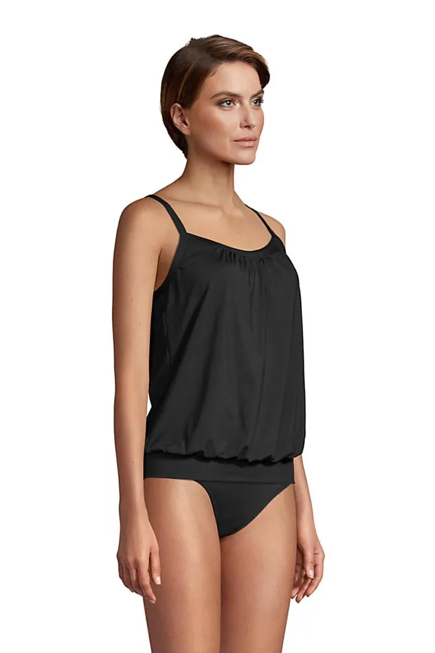 Lands039 End Swimsuits Women Mastectomy Chlorine Resistant Blouson Tummy Hiding Takini Top Swimsuit Adjustable Straps Black