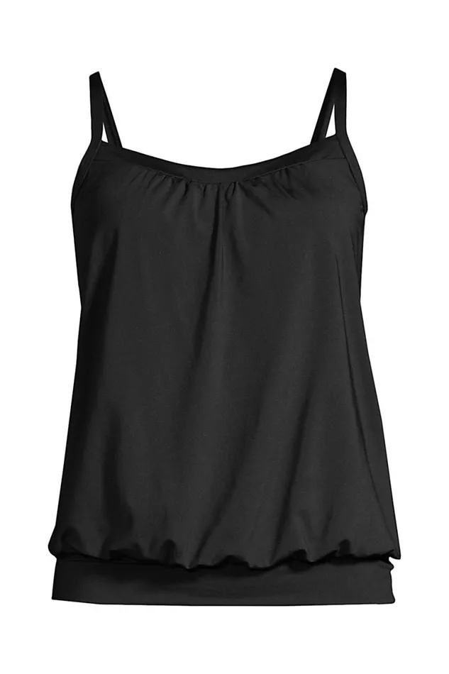 Lands039 End Swimsuits Women Mastectomy Chlorine Resistant Blouson Tummy Hiding Takini Top Swimsuit Adjustable Straps Black