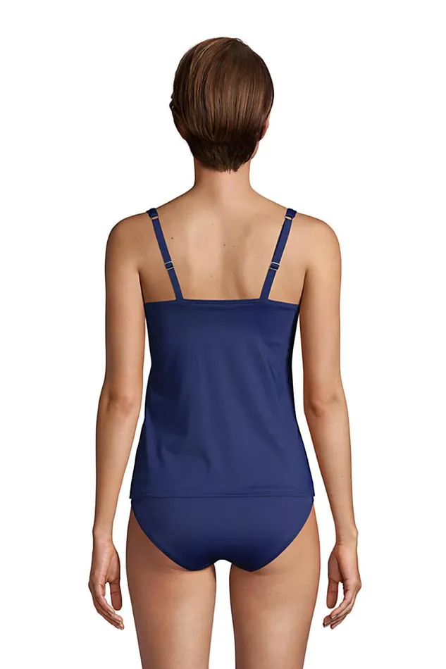 Lands039 End Swimsuits Women Mastectomy Chlorine Resistant Square Neck Tankini Top Swimsuit Adjustable Straps Deep Sea Navy