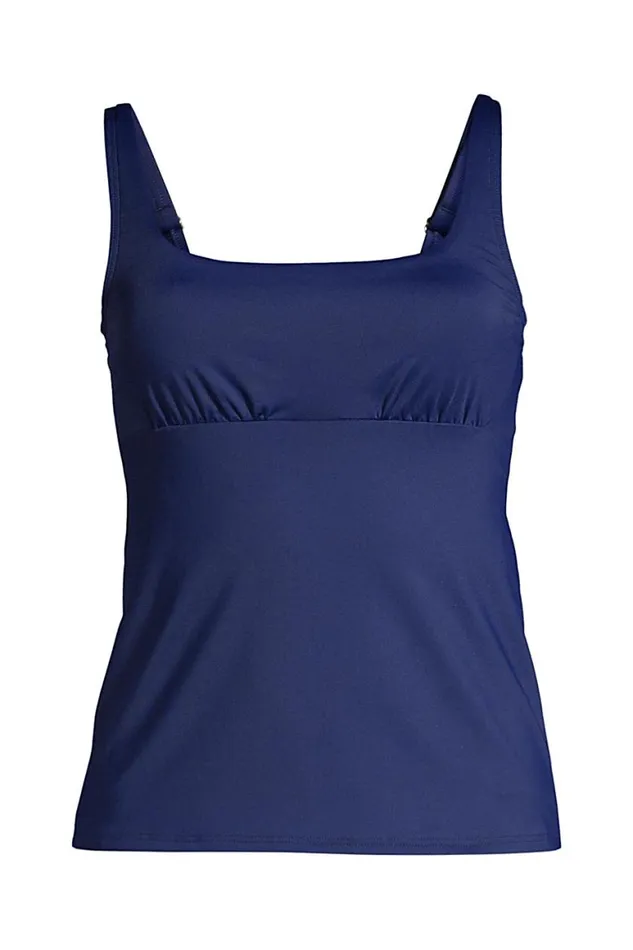 Lands039 End Swimsuits Women Mastectomy Chlorine Resistant Square Neck Tankini Top Swimsuit Adjustable Straps Deep Sea Navy