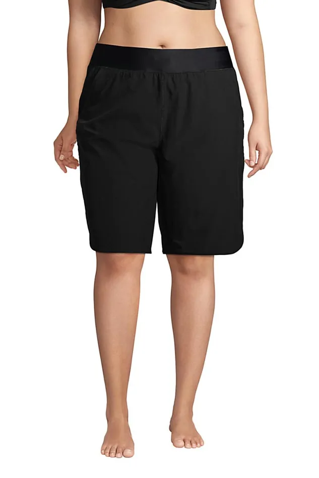 Lands039 End Swimsuits Women Plus Size 11034 Quick Dry Elastic Waist Modest Board Shorts Swim Coverup Shorts With Panty Black