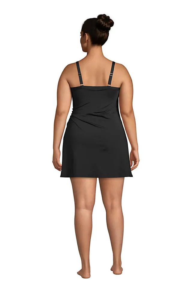 Lands039 End Swimsuits Women Plus Size Chlorine Resistant Sweetheart Swim Dress One Piece Swimsuit Adjustable Straps Black