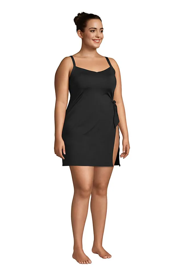 Lands039 End Swimsuits Women Plus Size Chlorine Resistant Sweetheart Swim Dress One Piece Swimsuit Adjustable Straps Black
