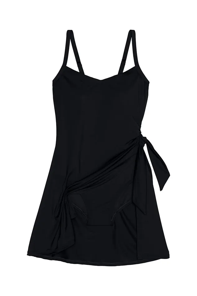 Lands039 End Swimsuits Women Plus Size Chlorine Resistant Sweetheart Swim Dress One Piece Swimsuit Adjustable Straps Black