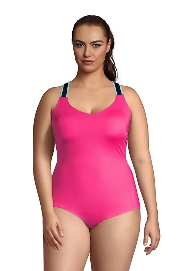 Lands039 End Swimsuits Women Plus Size Chlorine Resistant Vneck Racerback One Piece Swimsuit Hot Pink Lands039 End Swimsuits Women Plus Size Chlorine Resistant Vneck Racerback One Piece Swimsuit Hot Pink