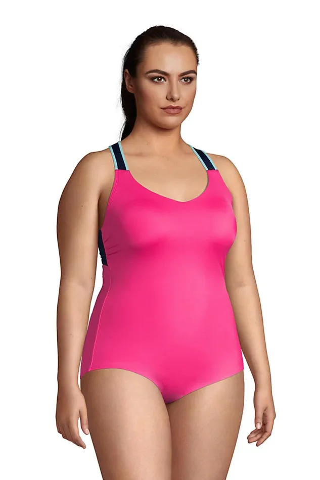 Lands039 End Swimsuits Women Plus Size Chlorine Resistant Vneck Racerback One Piece Swimsuit Hot Pink Lands039 End Swimsuits Women Plus Size Chlorine Resistant Vneck Racerback One Piece Swimsuit Hot Pink