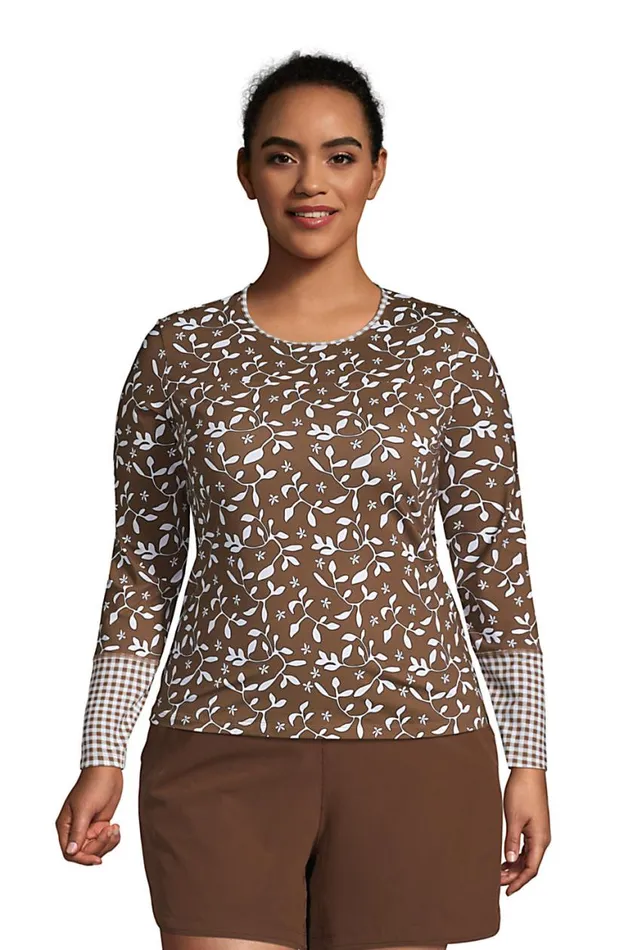 Lands039 End Swimsuits Women Plus Size Crew Neck Long Sleeve Rash Guard Upf 50 Sun Protection Modest Swim Tee Allspice Floral Lands039 End Swimsuits Women Plus Size Crew Neck Long Sleeve Rash Guard Upf 50 Sun Protection Modest Swim Tee Allspice Floral