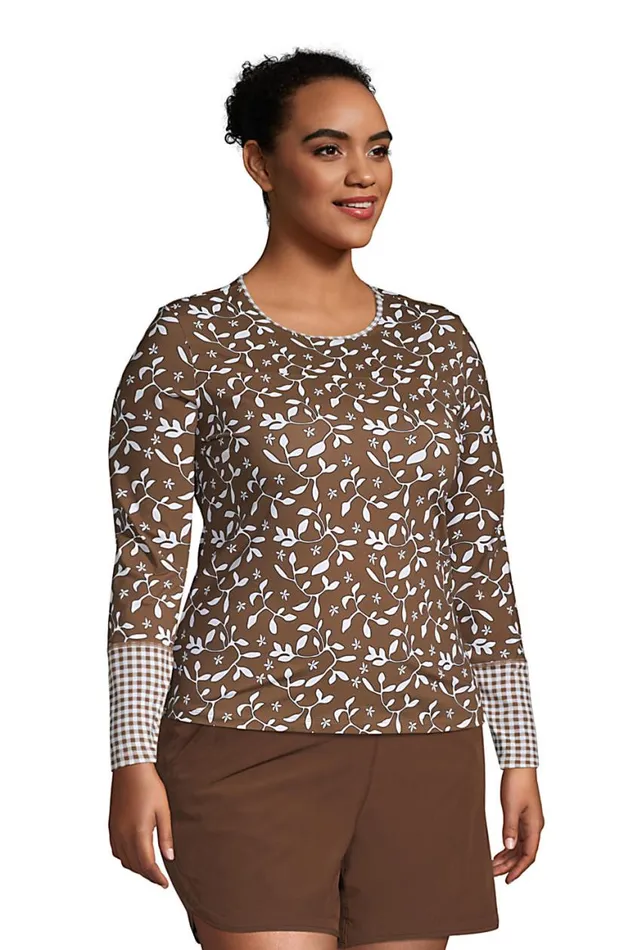 Lands039 End Swimsuits Women Plus Size Crew Neck Long Sleeve Rash Guard Upf 50 Sun Protection Modest Swim Tee Allspice Floral Lands039 End Swimsuits Women Plus Size Crew Neck Long Sleeve Rash Guard Upf 50 Sun Protection Modest Swim Tee Allspice Floral