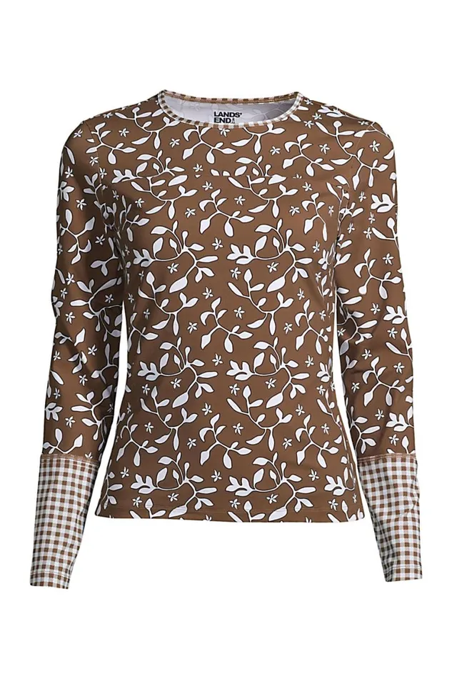 Lands039 End Swimsuits Women Plus Size Crew Neck Long Sleeve Rash Guard Upf 50 Sun Protection Modest Swim Tee Allspice Floral Lands039 End Swimsuits Women Plus Size Crew Neck Long Sleeve Rash Guard Upf 50 Sun Protection Modest Swim Tee Allspice Floral