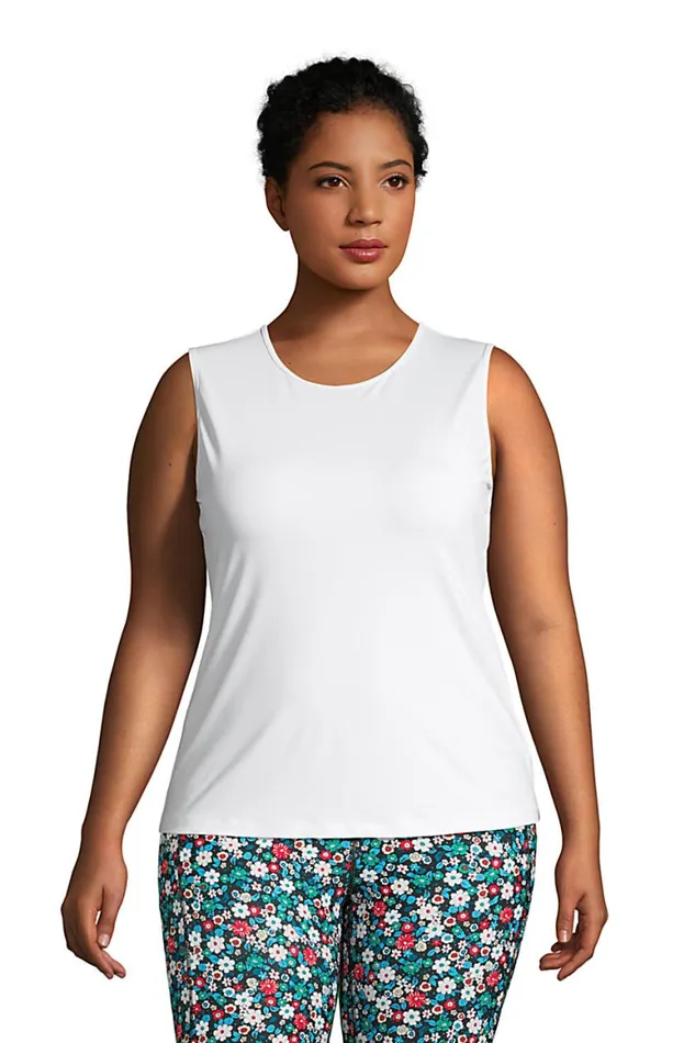 Lands039 End Swimsuits Women Plus Size Crew Neck Sleeveless Rash Guard Upf 50 Sun Protection Modest Swim Tee White Lands039 End Swimsuits Women Plus Size Crew Neck Sleeveless Rash Guard Upf 50 Sun Protection Modest Swim Tee White