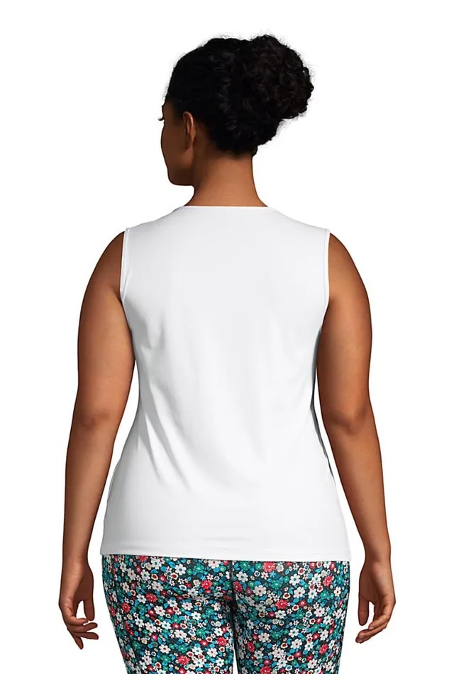 Lands039 End Swimsuits Women Plus Size Crew Neck Sleeveless Rash Guard Upf 50 Sun Protection Modest Swim Tee White
