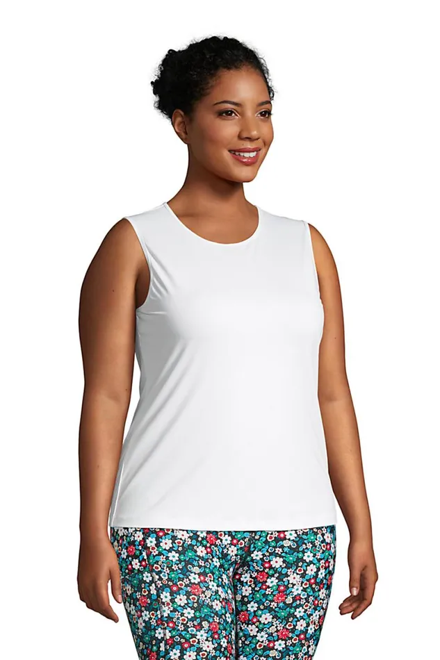 Lands039 End Swimsuits Women Plus Size Crew Neck Sleeveless Rash Guard Upf 50 Sun Protection Modest Swim Tee White