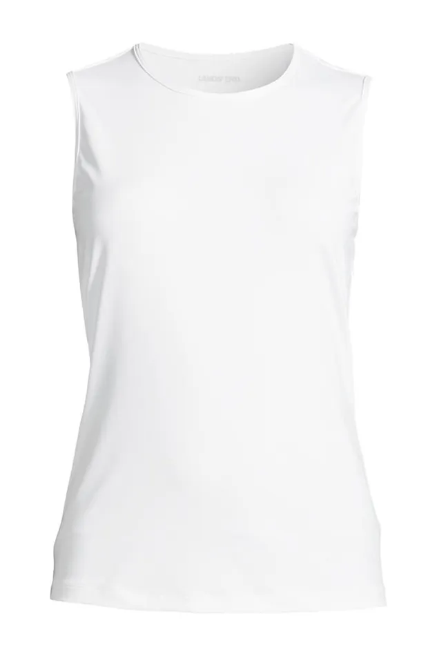 Lands039 End Swimsuits Women Plus Size Crew Neck Sleeveless Rash Guard Upf 50 Sun Protection Modest Swim Tee White