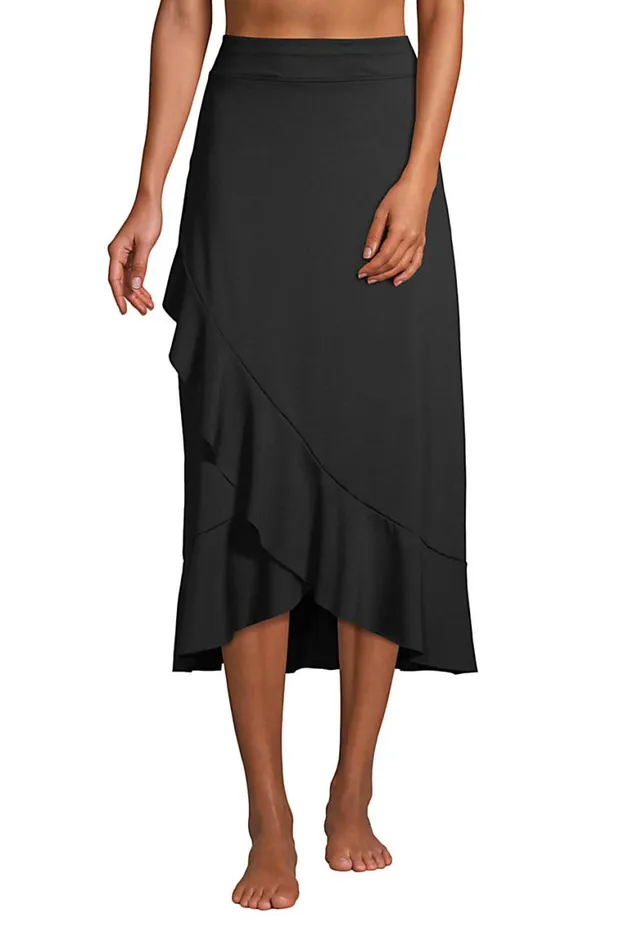 Lands039 End Swimsuits Women Ruffle Hem Midi Swim Coverup Skirt Black