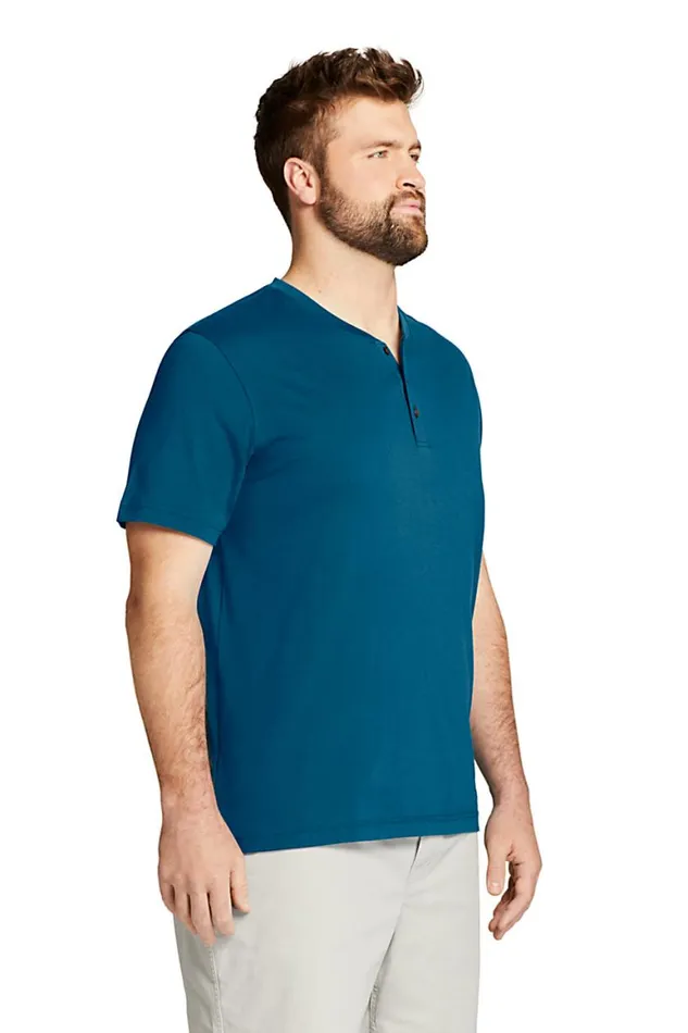 Lands039 End TShirts Men Big And Tall Short Sleeve Supima Jersey Henley Soft Sea Green