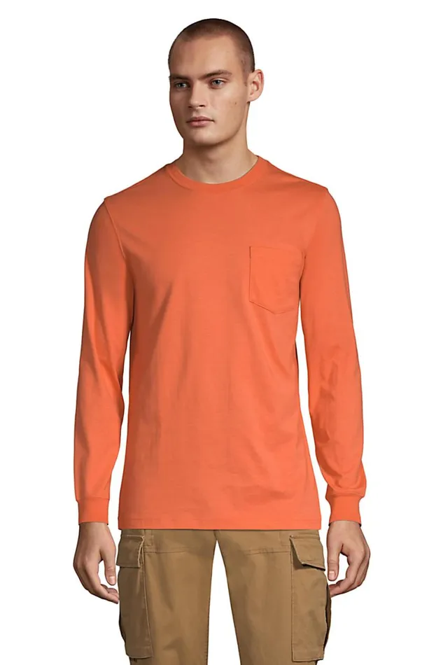 Lands039 End TShirts Men Supert Long Sleeve Tshirt With Pocket Papaya Orange