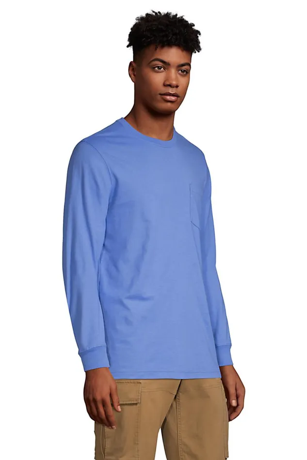 Lands039 End TShirts Men Supert Long Sleeve Tshirt With Pocket Papaya Orange