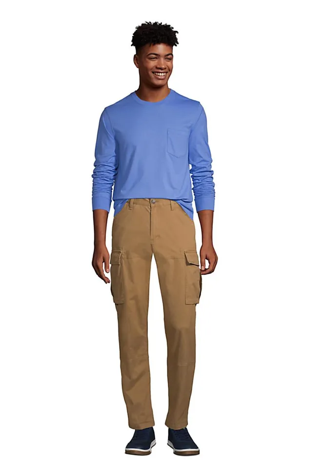 Lands039 End TShirts Men Supert Long Sleeve Tshirt With Pocket Papaya Orange