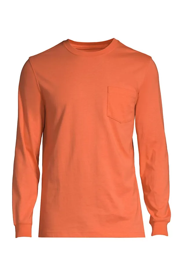 Lands039 End TShirts Men Supert Long Sleeve Tshirt With Pocket Papaya Orange