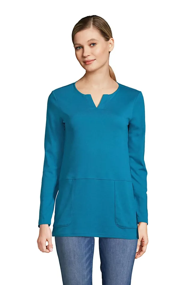 Lands039 End Tops and Tees Women Cotton Polyester Long Sleeve Tunic With Pockets Baltic Teal Lands039 End Tops and Tees Women Cotton Polyester Long Sleeve Tunic With Pockets Baltic Teal