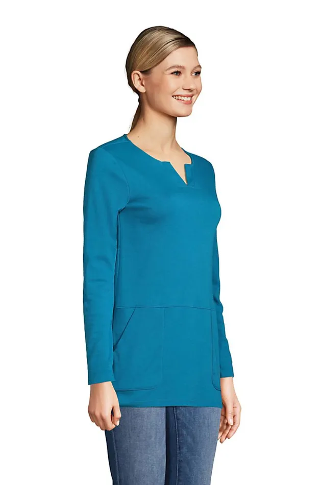 Lands039 End Tops and Tees Women Cotton Polyester Long Sleeve Tunic With Pockets Baltic Teal Lands039 End Tops and Tees Women Cotton Polyester Long Sleeve Tunic With Pockets Baltic Teal