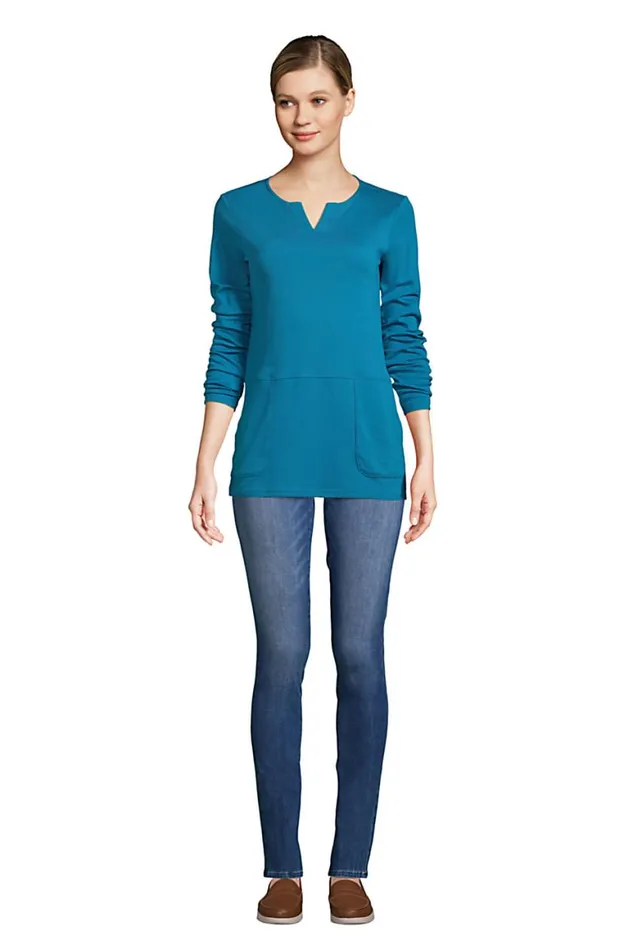 Lands039 End Tops and Tees Women Cotton Polyester Long Sleeve Tunic With Pockets Baltic Teal Lands039 End Tops and Tees Women Cotton Polyester Long Sleeve Tunic With Pockets Baltic Teal