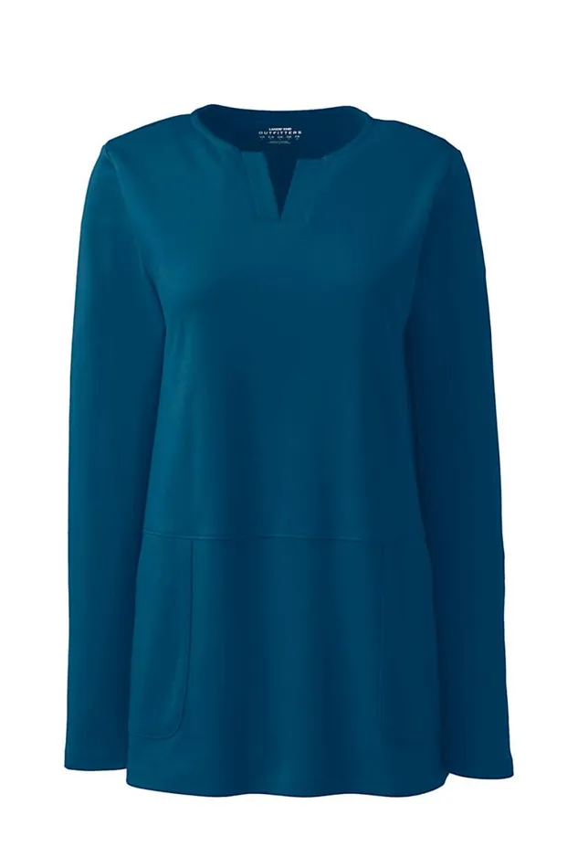 Lands039 End Tops and Tees Women Cotton Polyester Long Sleeve Tunic With Pockets Baltic Teal Lands039 End Tops and Tees Women Cotton Polyester Long Sleeve Tunic With Pockets Baltic Teal