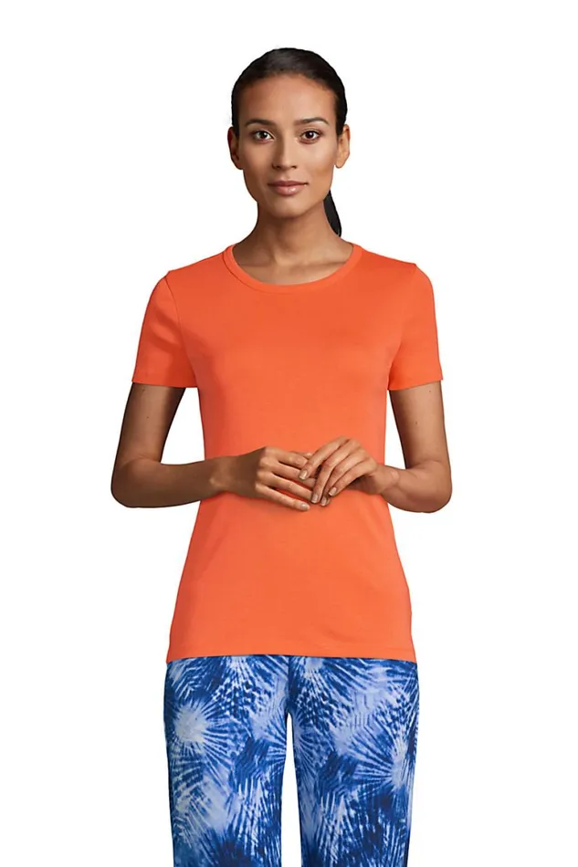 Lands039 End Tops and Tees Women Cotton Rib Short Sleeve Crewneck Tshirt Papaya Orange Lands039 End Tops and Tees Women Cotton Rib Short Sleeve Crewneck Tshirt Papaya Orange