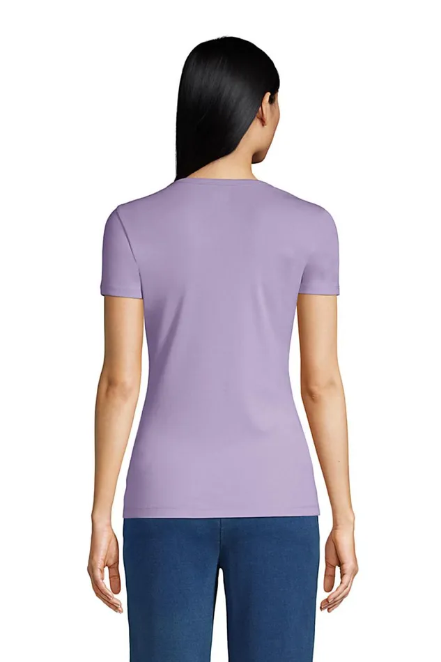 Lands039 End Tops and Tees Women Cotton Rib Short Sleeve Crewneck Tshirt Papaya Orange